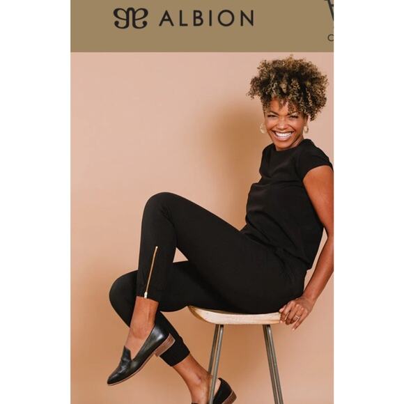 Albion Fit Everyday Jumpsuit •XL Petite•Black Ankle Zip Elastic Drawstring Waist - Picture 2 of 14